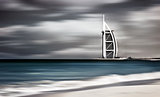Dark storm windy landscape of Dubai beach