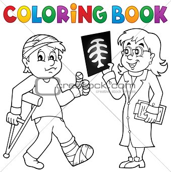 Coloring book doctor attending patient