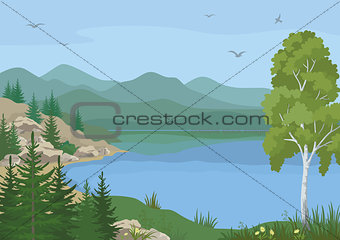 Landscape with Trees and Mountain Lake