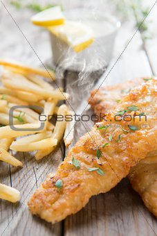 Fish and chips with hot steams
