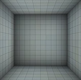 empty futuristic room with blue gray walls and subdivision