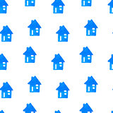 Vector watercolor seamless pattern with hand drawn houses. Ornament with handdrawn buildings.
