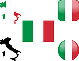 flag, buttons and map of italy