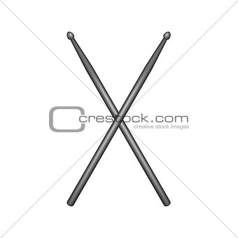 Crossed pair of black wooden drumsticks