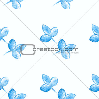Watercolor blue flower silhouette closeup isolated on white background. Art logo design. Russian style gzhel element