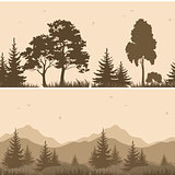 Seamless Mountain Landscape with Trees Silhouettes