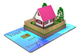 Residential house and a bank card.