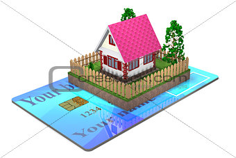 Residential house and a bank card.