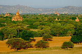 Scenic view of landscape, fields and temples in Bagan, Myanmar