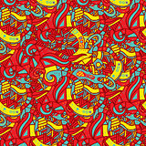 Hand drawn seamless pattern with wave, curl and triangle.