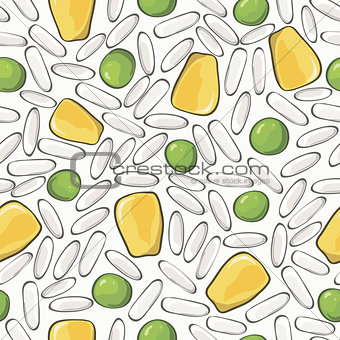 seamless background with rice, peas and corn