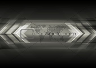 Dark technical background with map and arrows