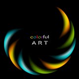 Colorful iridescent round logo on black background