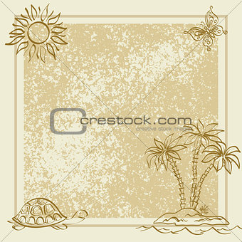 Exotic background. Palm, butterfly, turtle