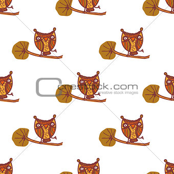 Cute little owls. Seamless pattern
