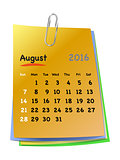 Calendar for august 2016 on colorful sticky notes