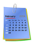Calendar for february 2016 on colorful sticky notes