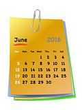 Calendar for june 2016 on colorful sticky notes