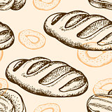 Seamless pattern with bagel and baguette