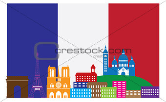 Paris Skyline in French Flag Color Illustration