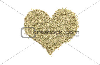 Fennel seeds in a heart shape