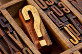 question mark in letterpress  wood type