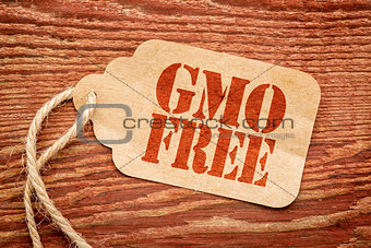 GMO free sign on paper price tag 
