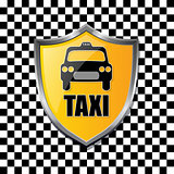 Taxi shield badge on checkered background