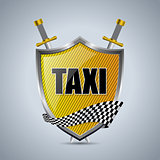 Taxi shield badge with checkered ribbon and swords