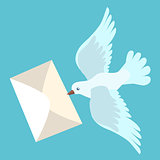 White carrier pigeon brings a letter