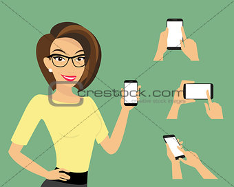 Woman showing something displayed on smartphone