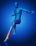 3D male medical figure landing from a jump