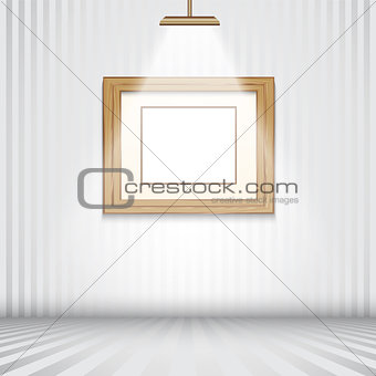 Spotlit room with empty wooden frame