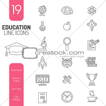 Online Education Thin Lines Web Icon Set
