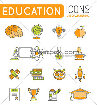 Online Education Thin Lines Color Web Icon Set