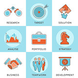 Business Strategy Thin Lines Color Web Icon Set
