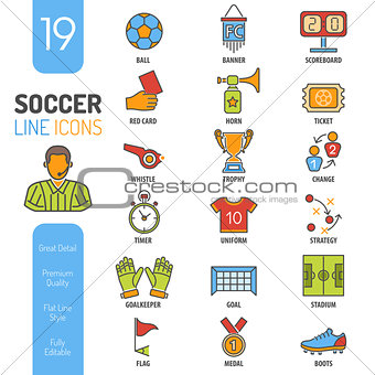 Soccer Thin Lines Color Web Icon Set