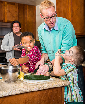 Same Sex Couple with Kids in Kitchen