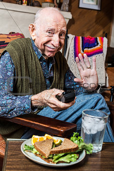 Elderly Man with Sandwich