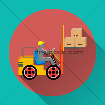 Vector forklift truck icon on round colorful buttons