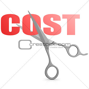 Cut red cost word with scissor