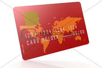 Red credit card on reflection floor