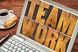 teamwork word typography on laptop