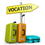 Vocation road sign with luggages