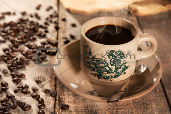 Traditional style Chinese coffee in vintage mug