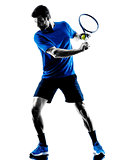 man silhouette playing tennis player