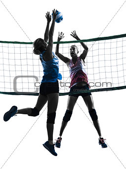 women volleyball players isolated silhouette
