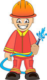 Firefighter in uniform with fire hose