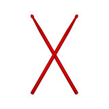 Crossed pair of red wooden drumsticks