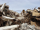 detail concrete wood rubble on a demolition site      